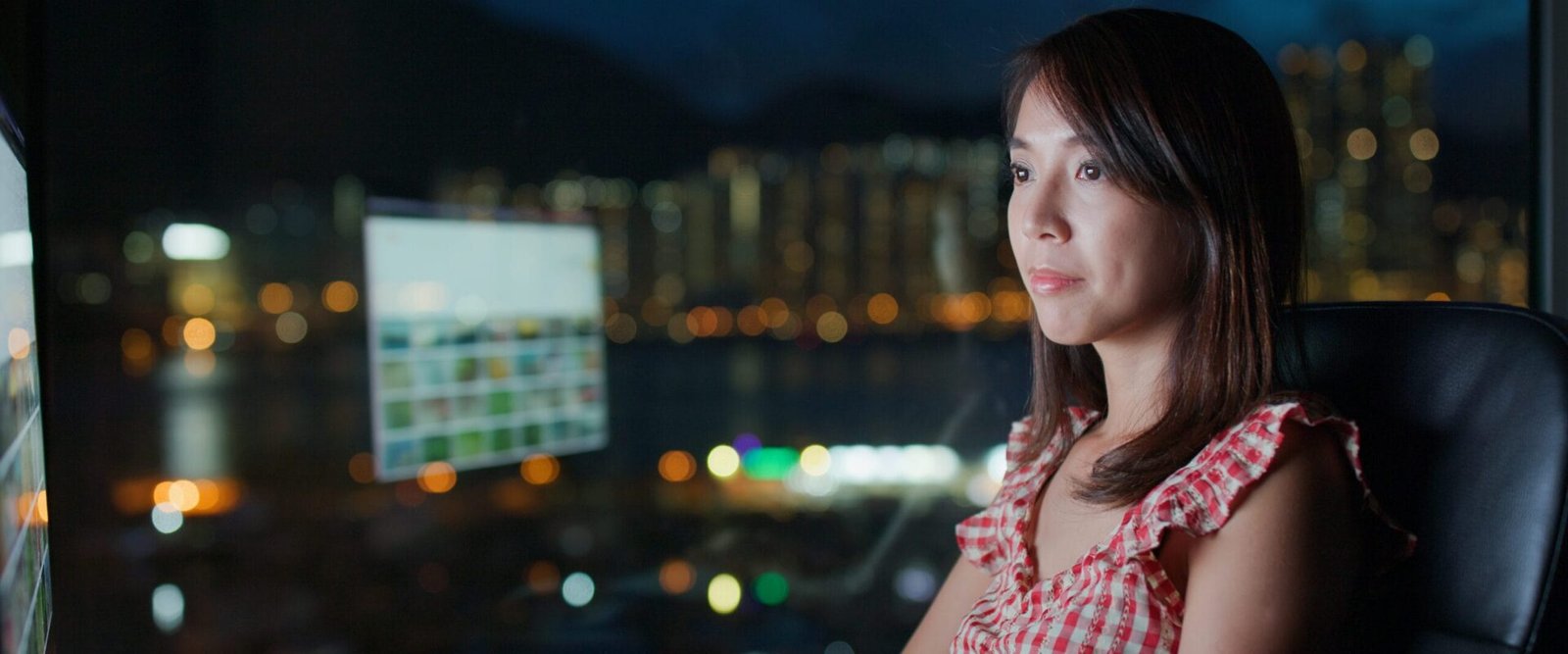 Woman Work On Computer At Night