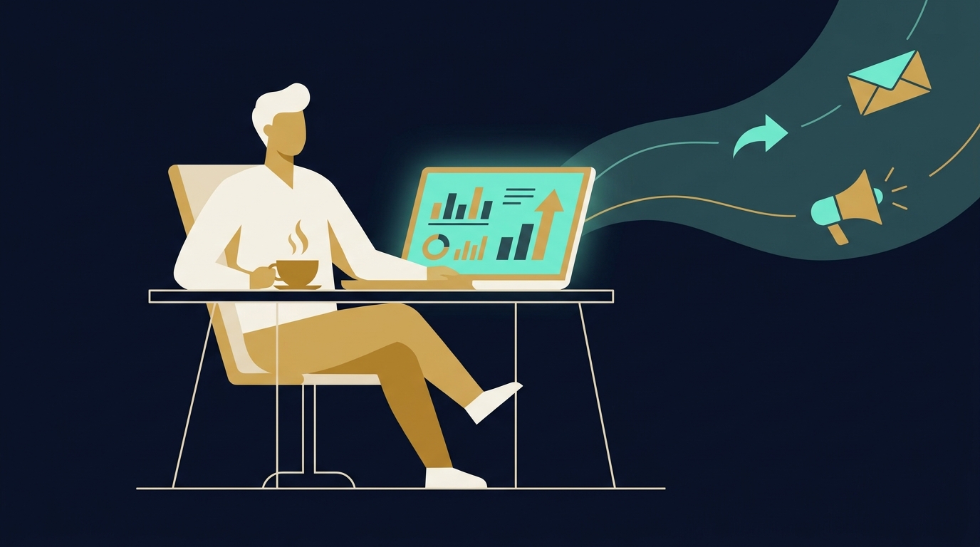 Business owner focused on strategy while marketing execution runs in the background