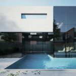Photorealistic 3D rendering of modern house with swimming pool