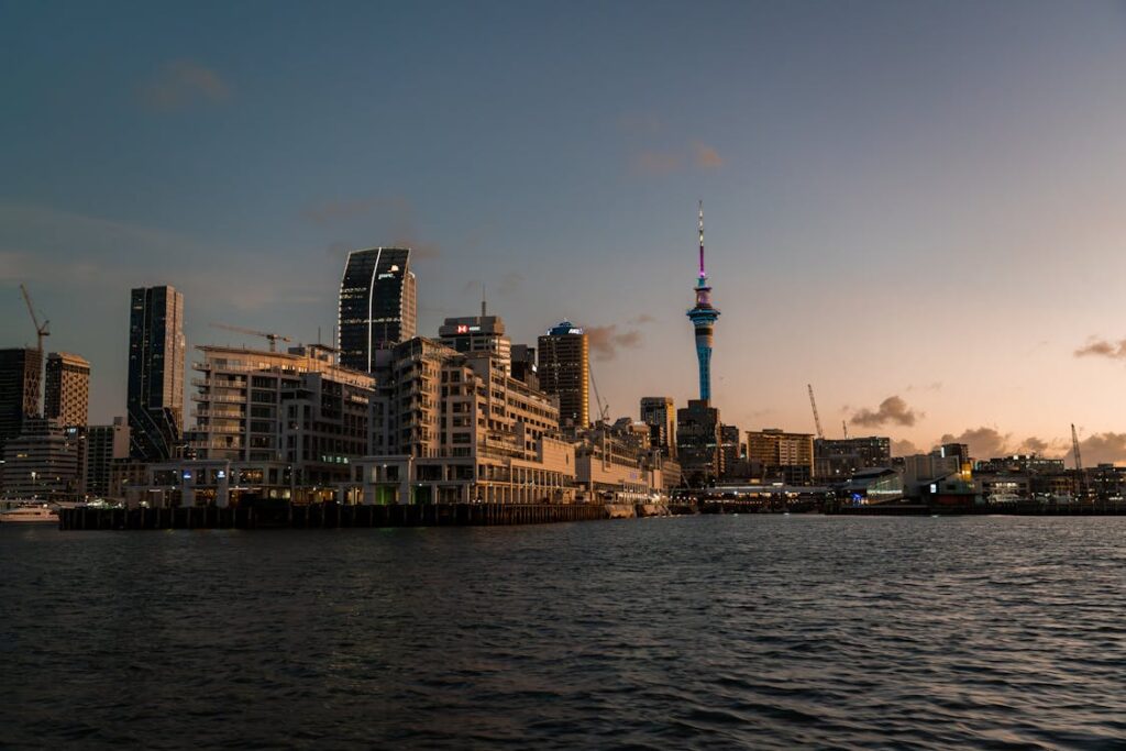 Auckland Sky Tower at dusk — New Zealand business hub