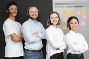An outsourced customer service team handling support calls