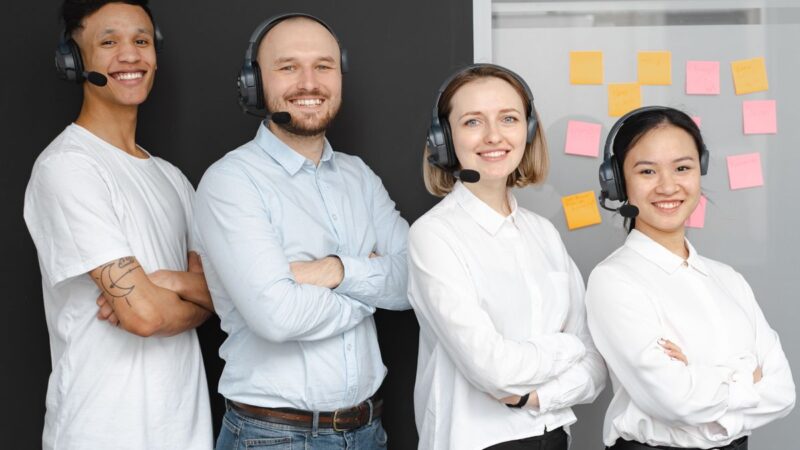 An outsourced customer service team handling support calls